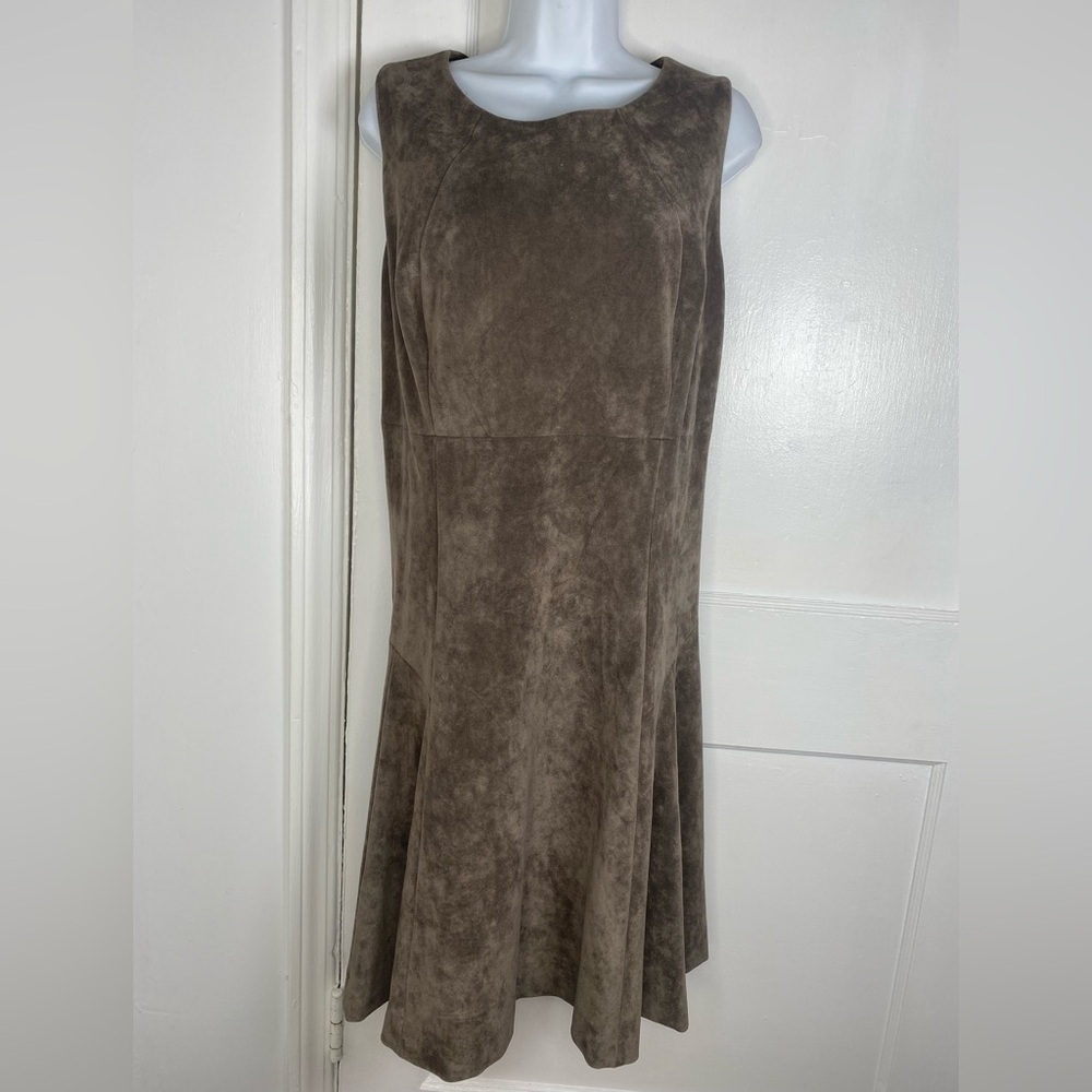 Ivanka Trump Faux Suede Taupe Brown Sleeveless Fit & Flare Dress